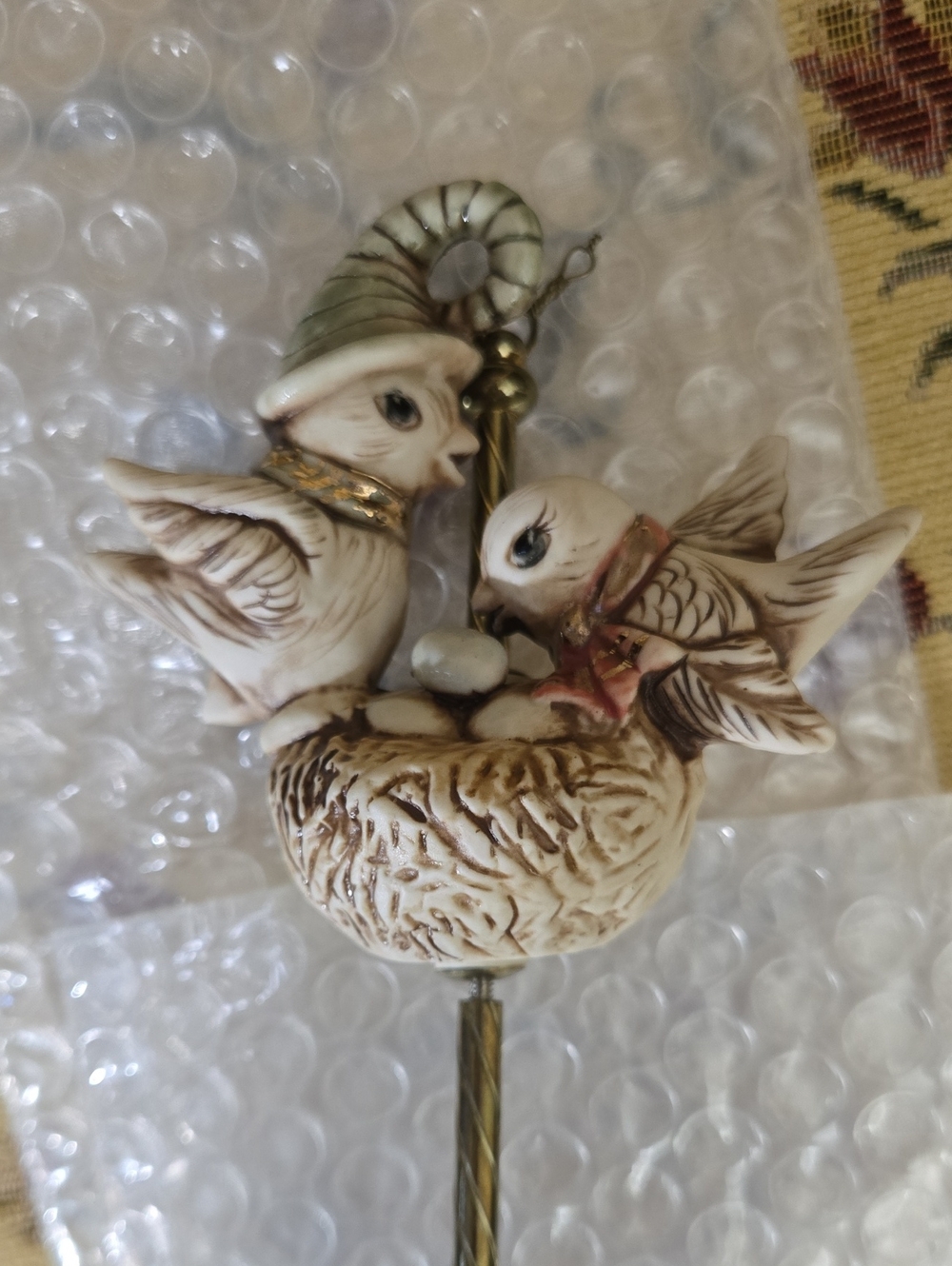 Decorative Porcelain Bird Nest Ornament - Cream and Brown
